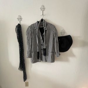 Vintage Houndstooth Fringe Tie Front Jacket